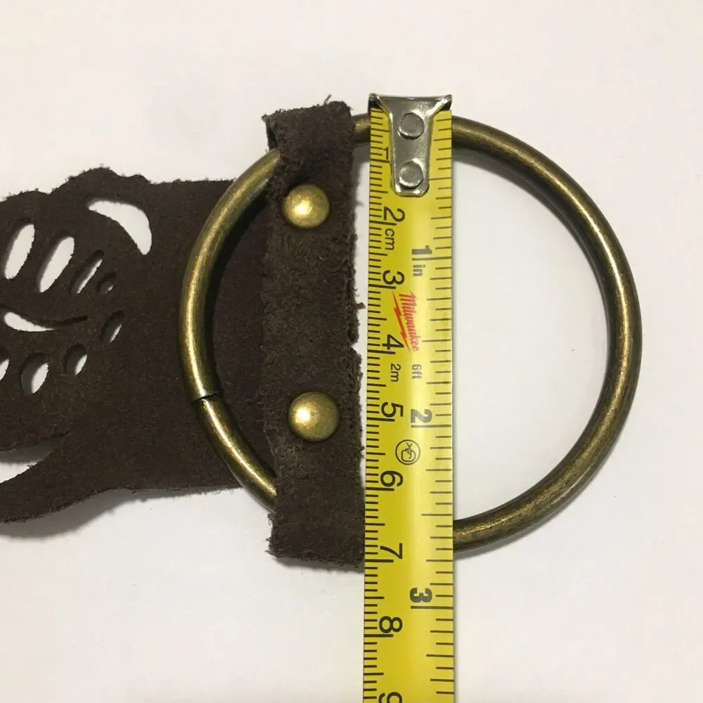 Prana Cut out Leather Belt Womens S/M Brown Suede Brass Ring Buckle